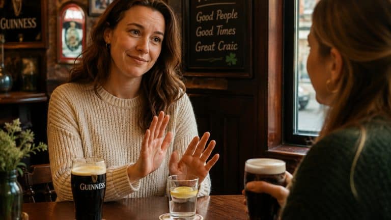 HSP die in een Ierse pub op een vriendelijke manier een grens aangeeft tijdens een gesprek met een vriend.